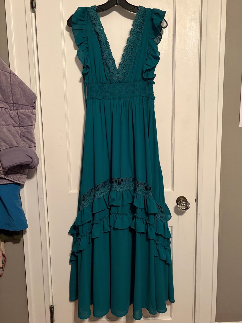 Baltic Born Teal Ruffle & Lace-Trim Maxi Dress